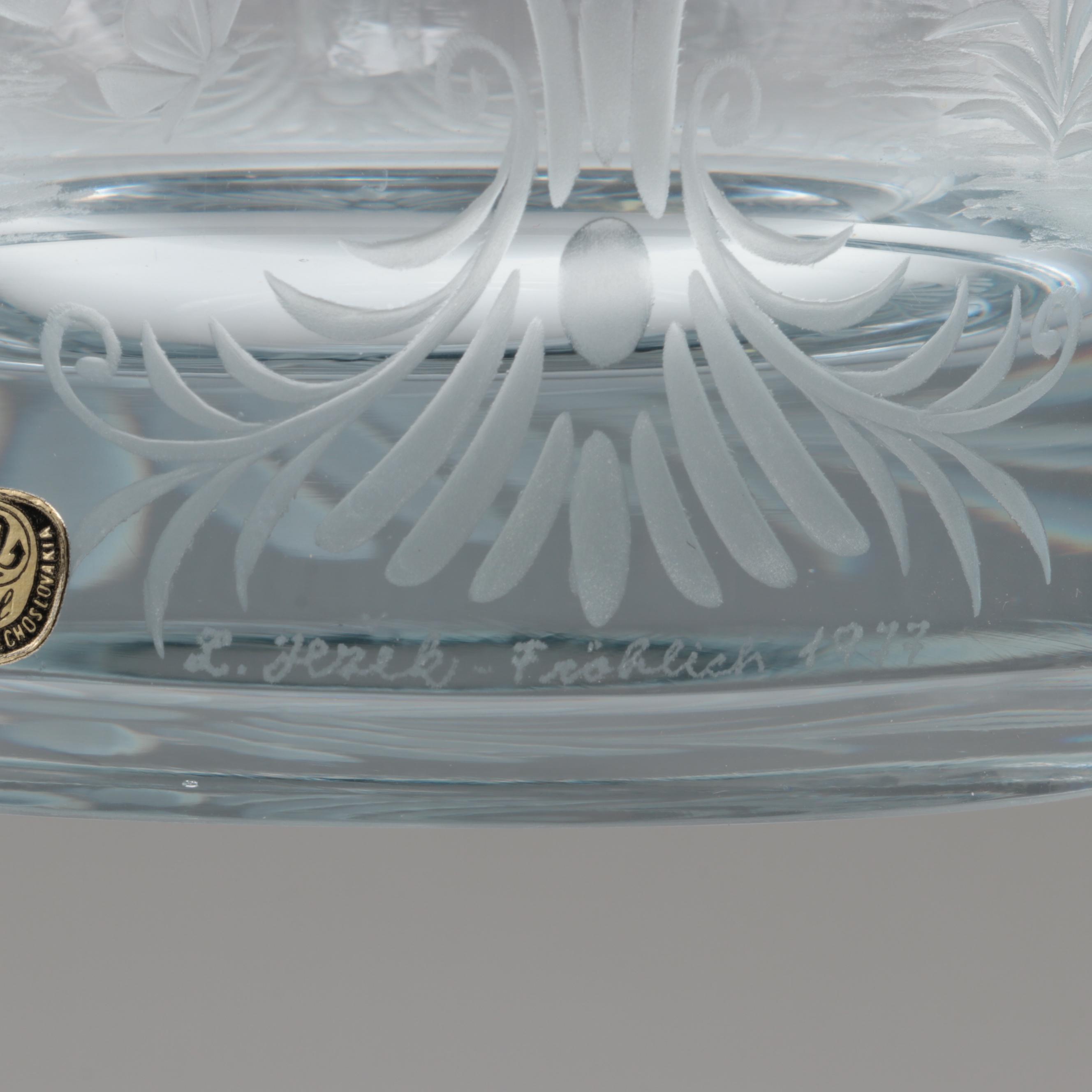 Bohemia Czech Etched Crystal Vase of the Four Seasons, 1977