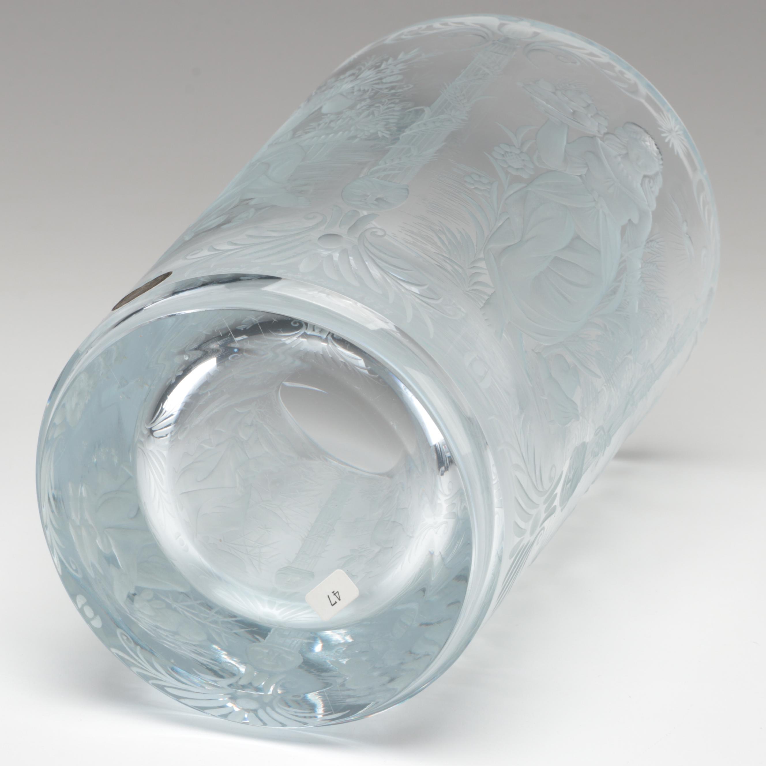 Bohemia Czech Etched Crystal Vase of the Four Seasons, 1977