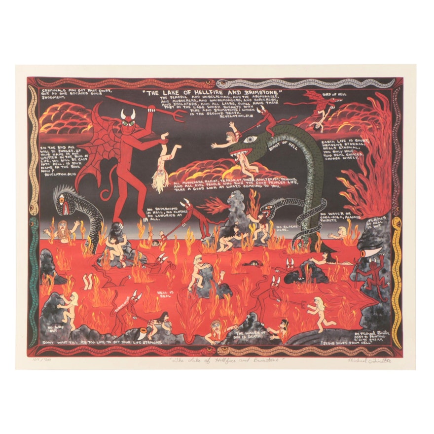 Michael Finster Offset Lithograph "The Lake of Hellfire and Brimstone"