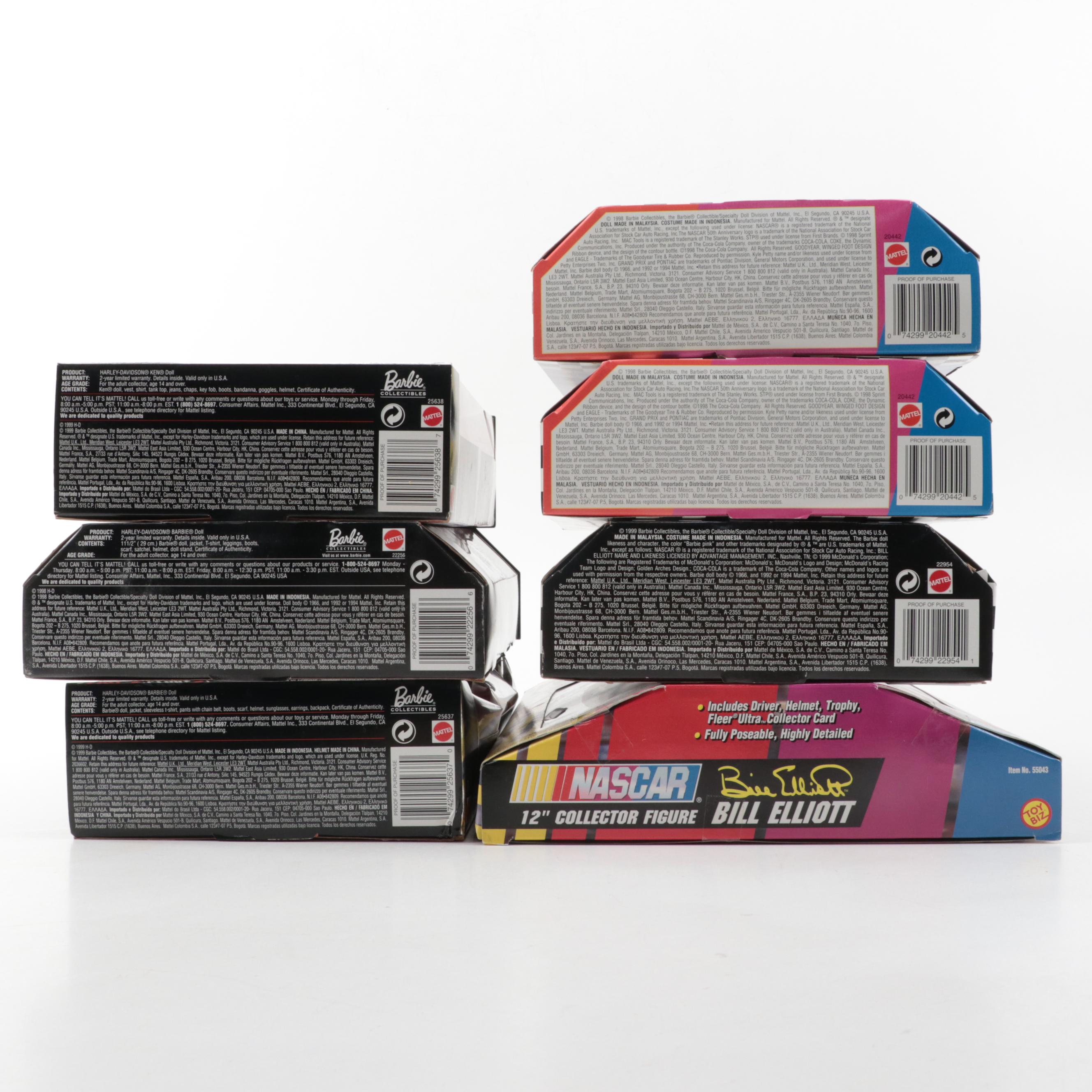 Mattel NASCAR and Harley-Davidson Motor Cycles  Dolls