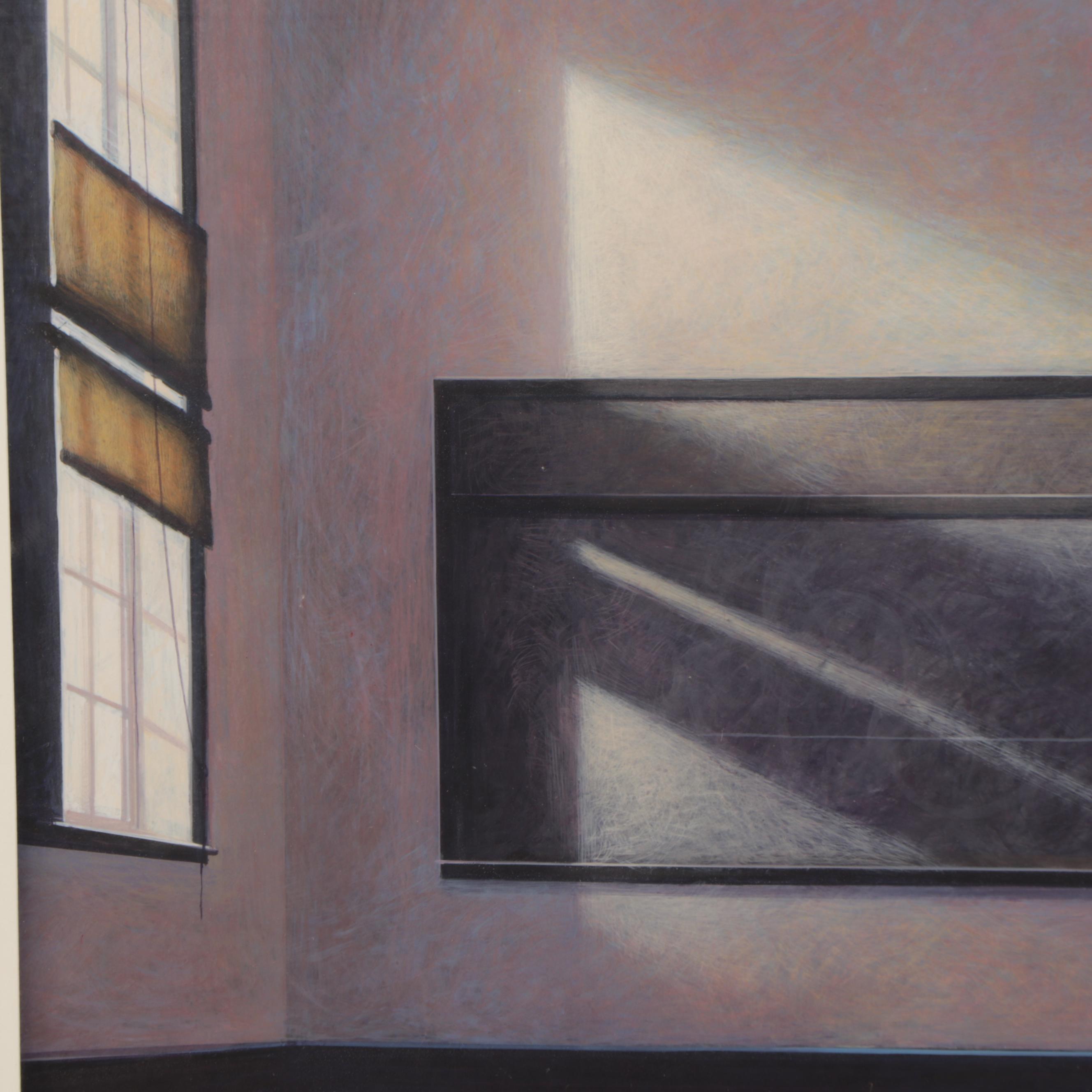 Charles Bradley Gatewood Tempera Painting of Classroom Interior, Circa 1986