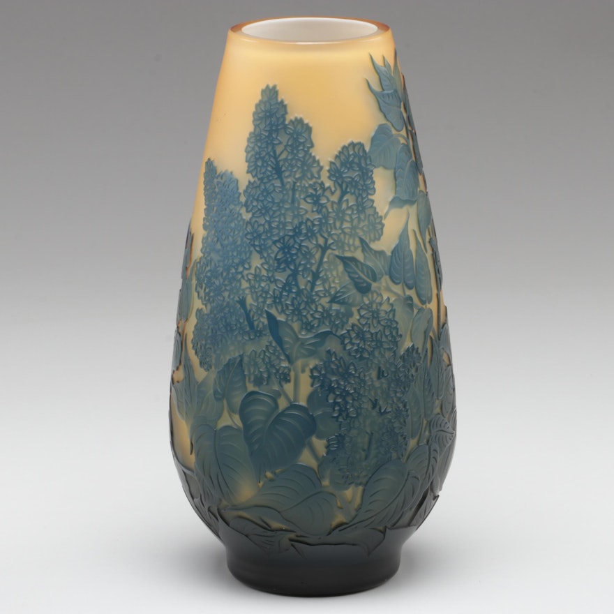 Zbyněk Votoček Art Nouveau Style Cameo Cut Foliate Art Glass Vase, Late 20th C.