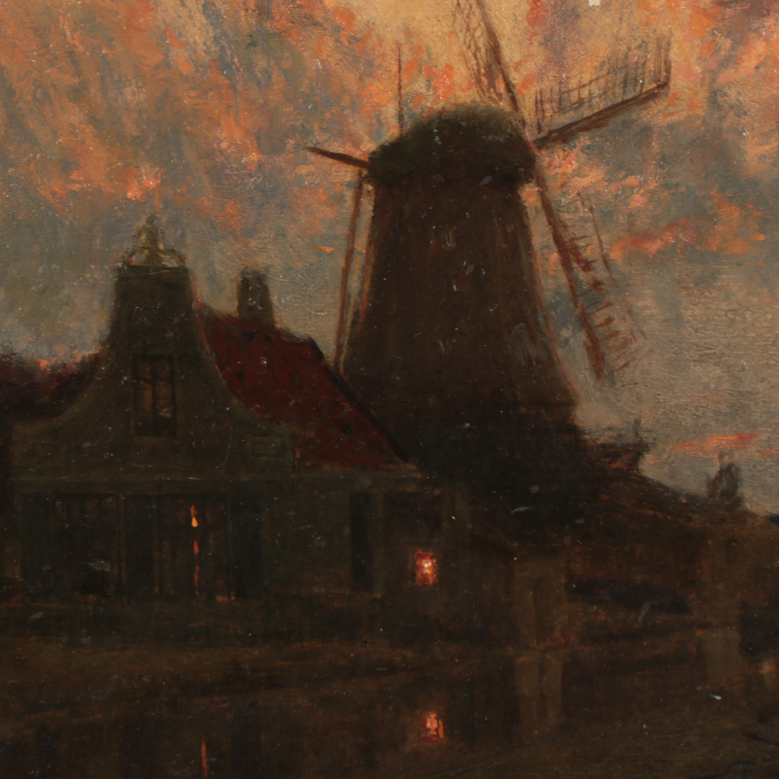 Raoul Andre Ulmann Landscape Oil Painting of Windmill, Late 19th Century