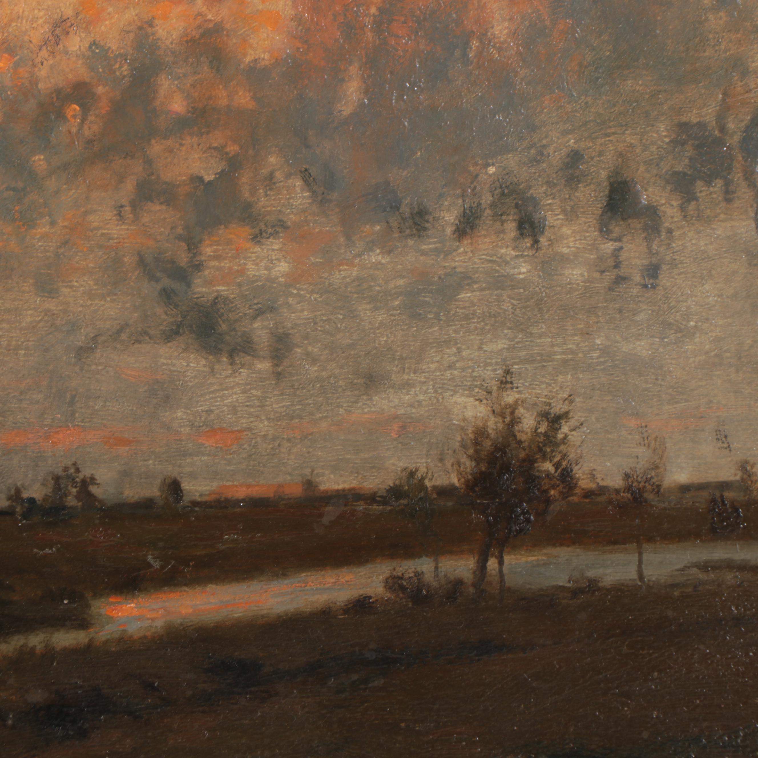 Raoul Andre Ulmann Landscape Oil Painting of Windmill, Late 19th Century