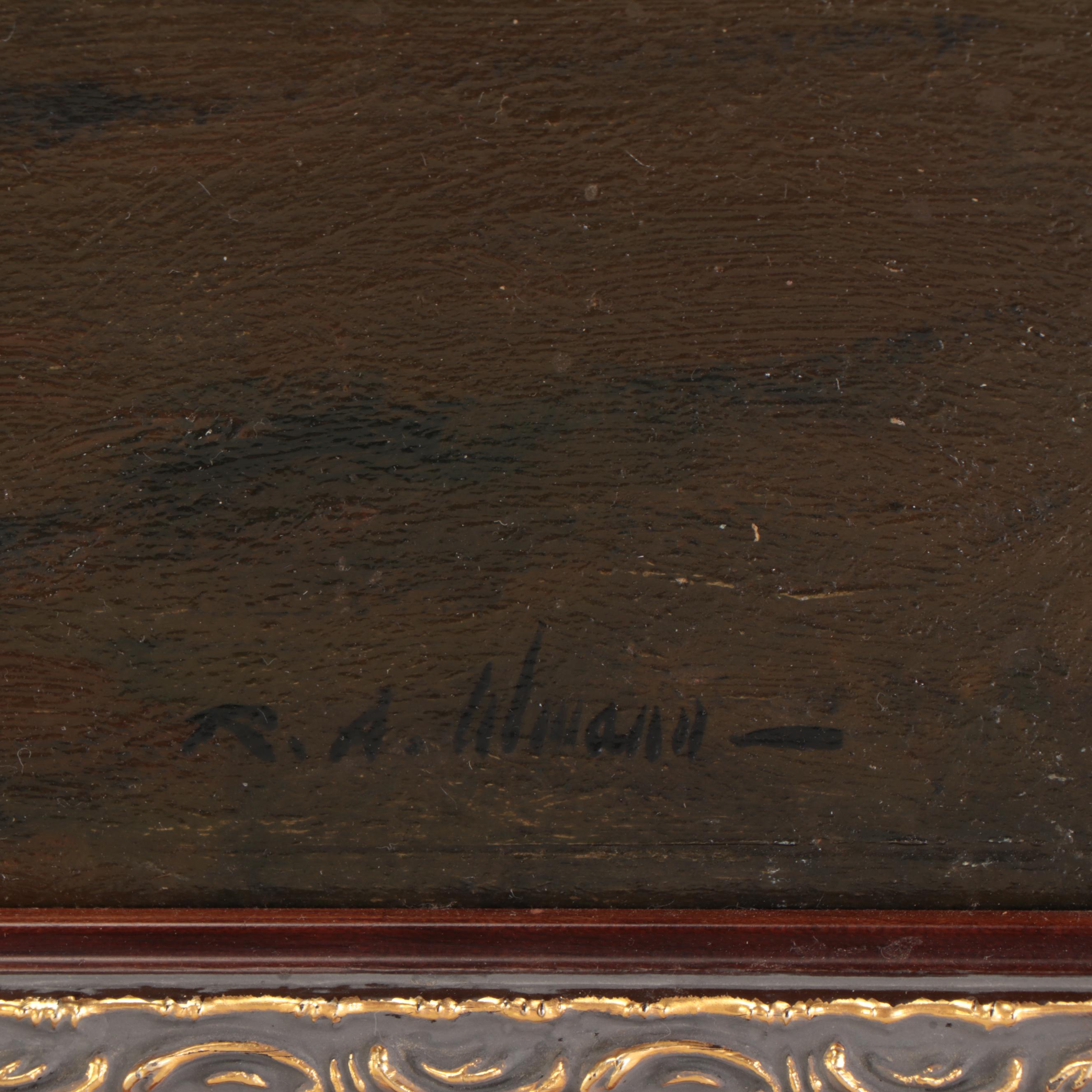 Raoul Andre Ulmann Landscape Oil Painting of Windmill, Late 19th Century