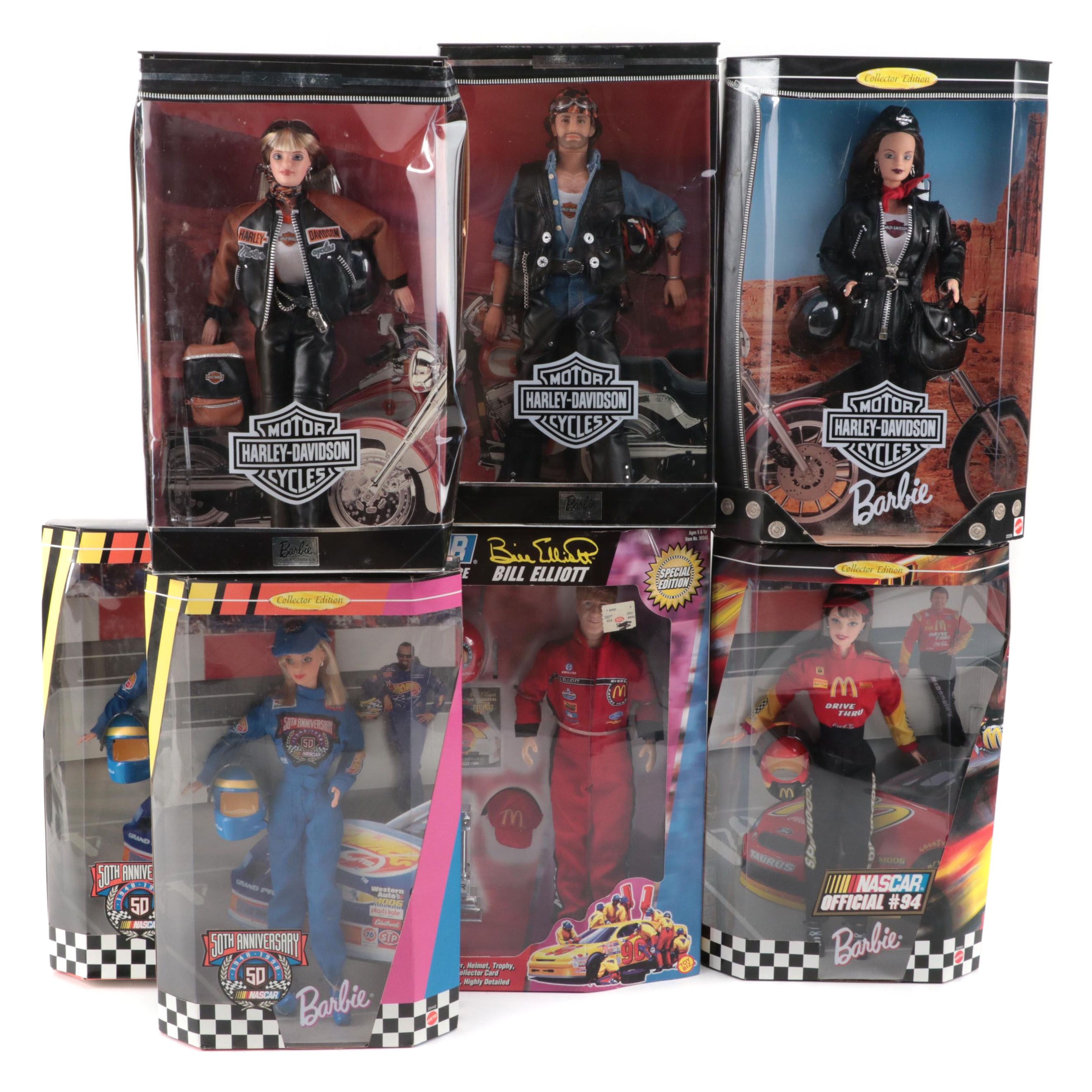 Mattel NASCAR and Harley-Davidson Motor Cycles  Dolls