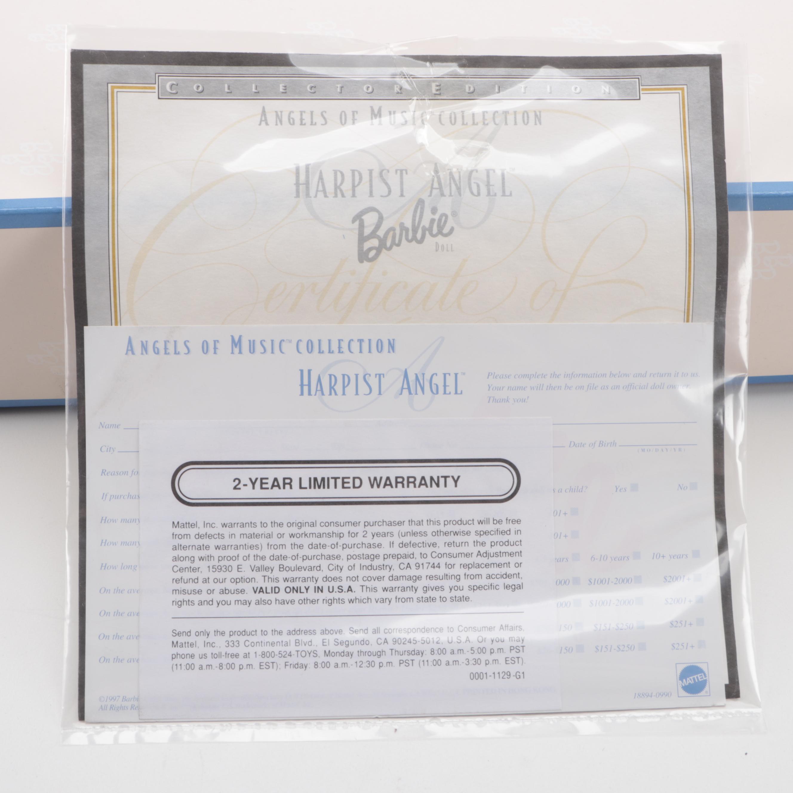 Mattel Barbie Angels of Music Collection "Heartstring Angel" and "Harpist Angel"