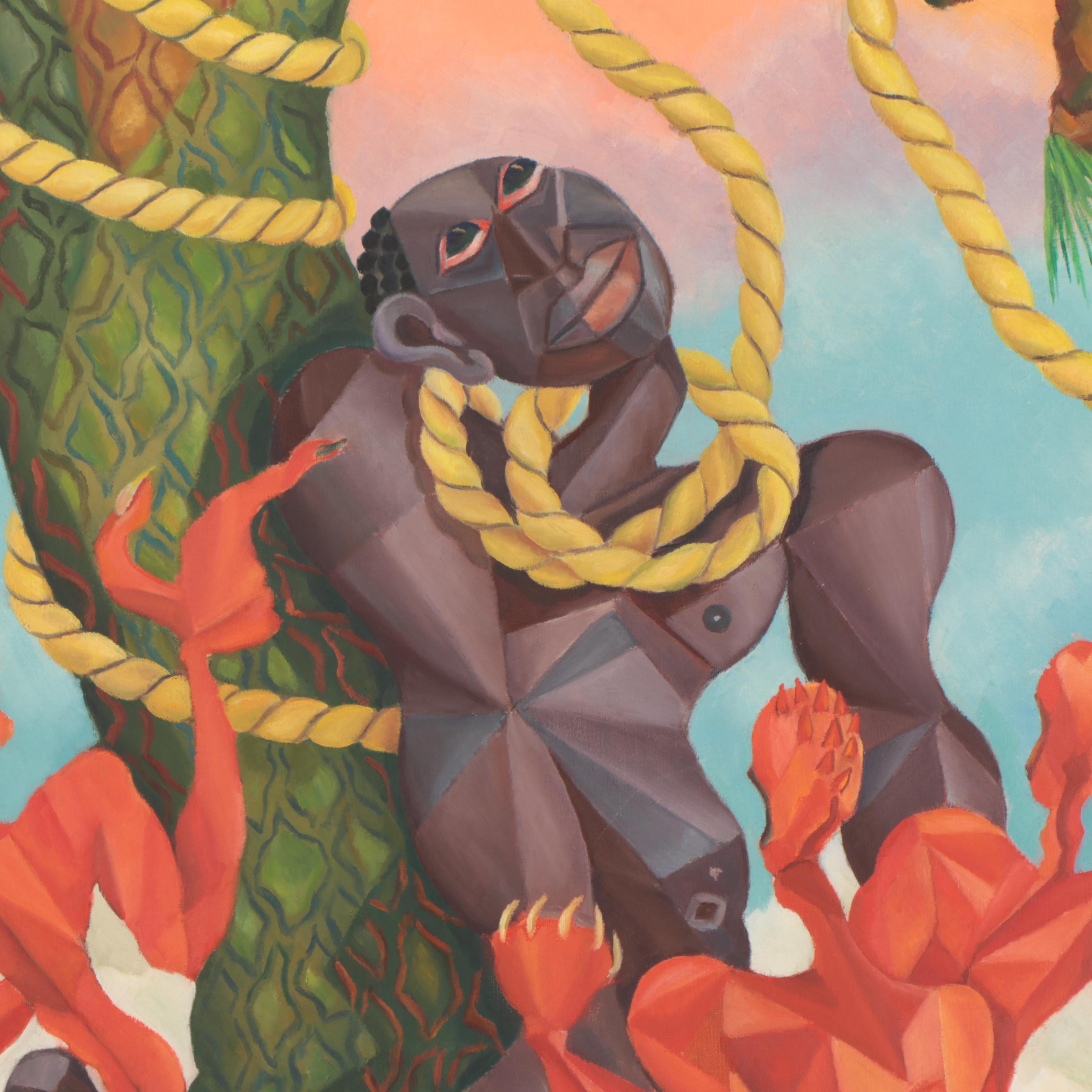 Lee Loring Oil Painting "Lynching With Red Devils," Circa 1940