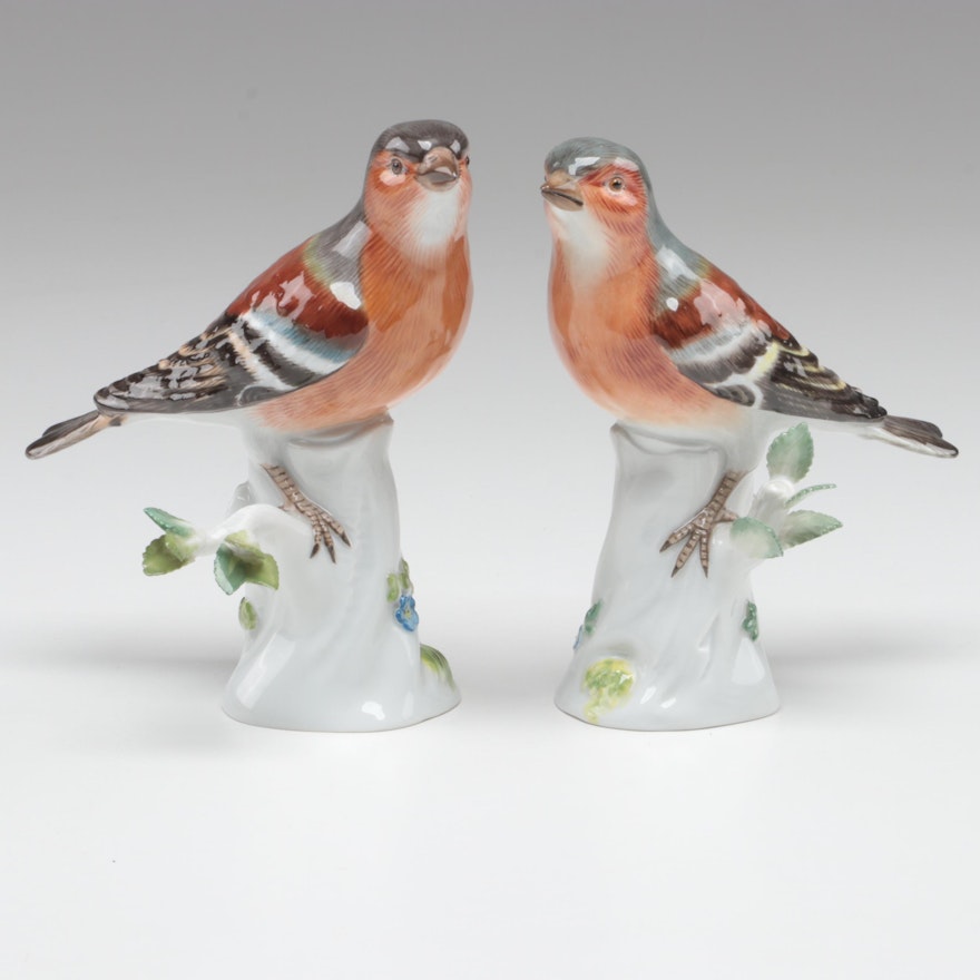 Near Pair of Meissen Chaffinch Porcelain Figurines