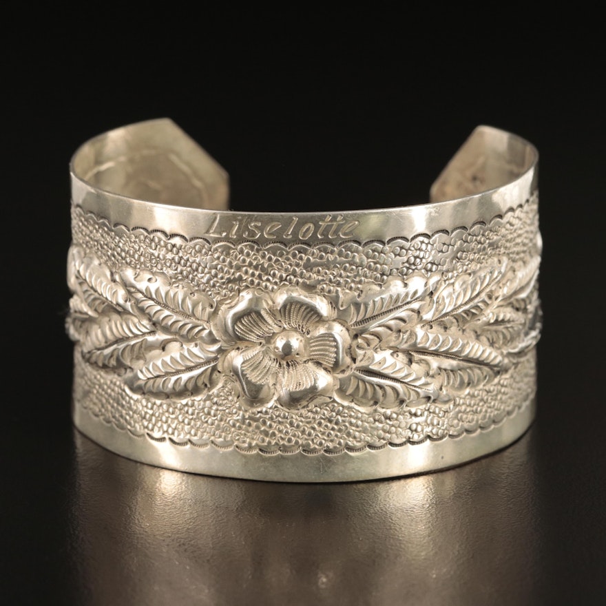 Maciel Silver Factory Sterling Repoussé Floral Cuff