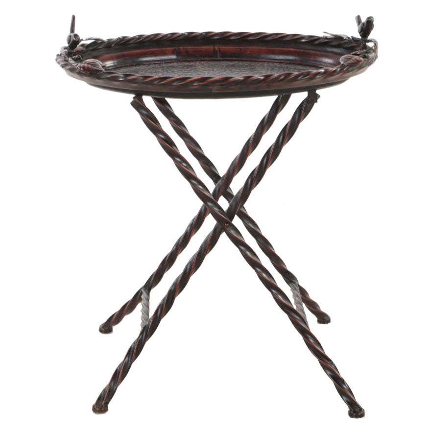 Contemporary Hammered Metal Folding Tray Table