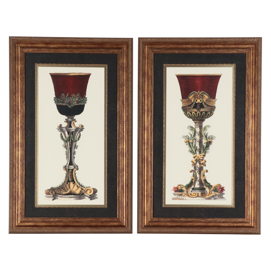 Hand-Colored Digital Prints of Goblets After Giovanni Giardini