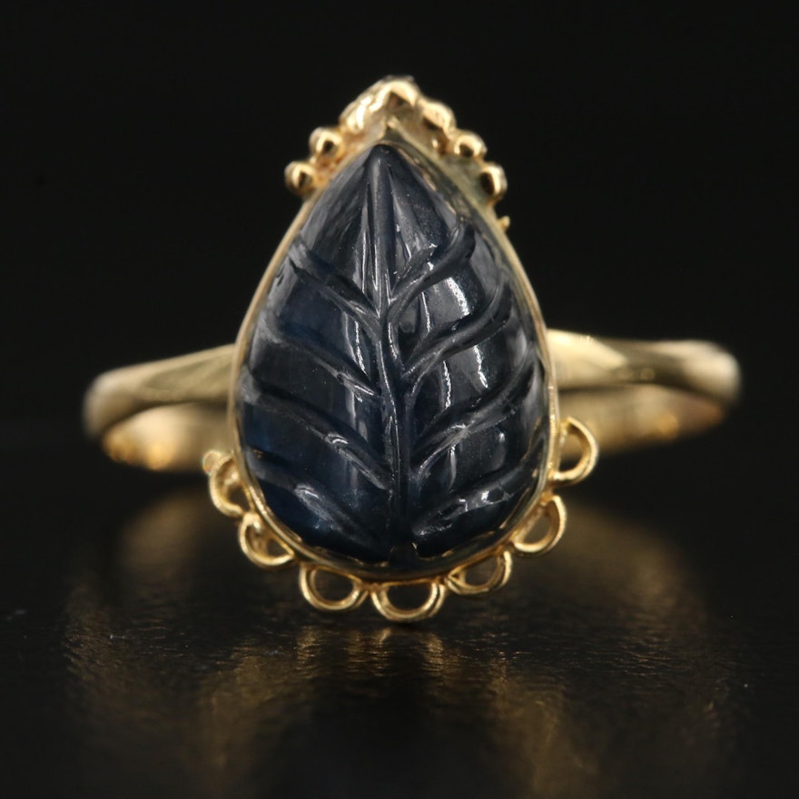14K Carved Sapphire Ring