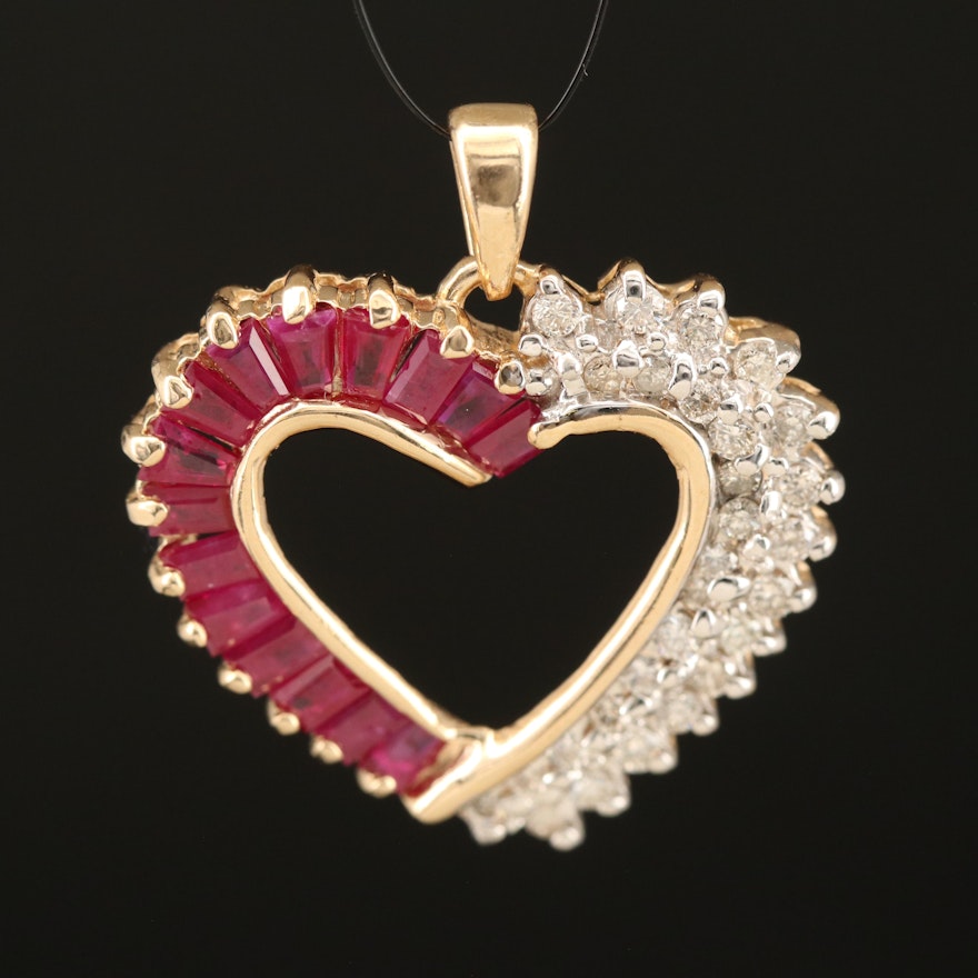 14K Ruby and Diamond Heart Pendant