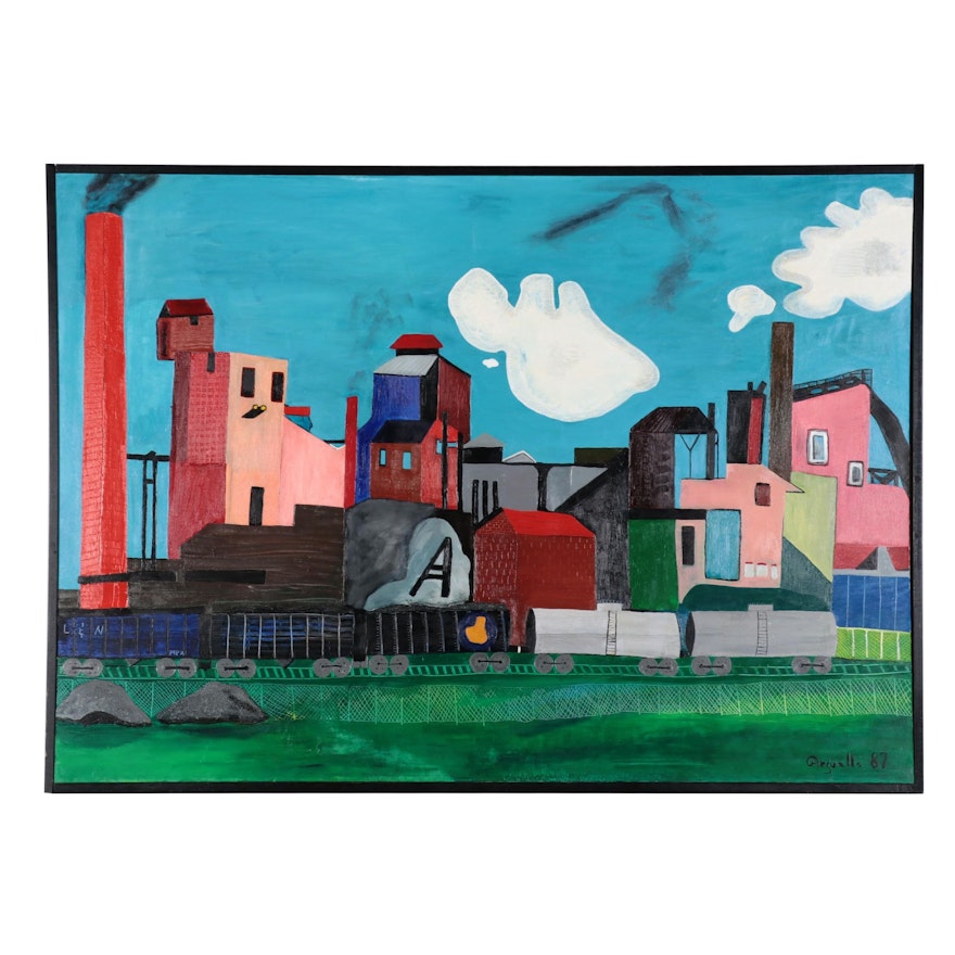 Allen Arguello Large-Scale Oil Painting "Steel Mill," 1987