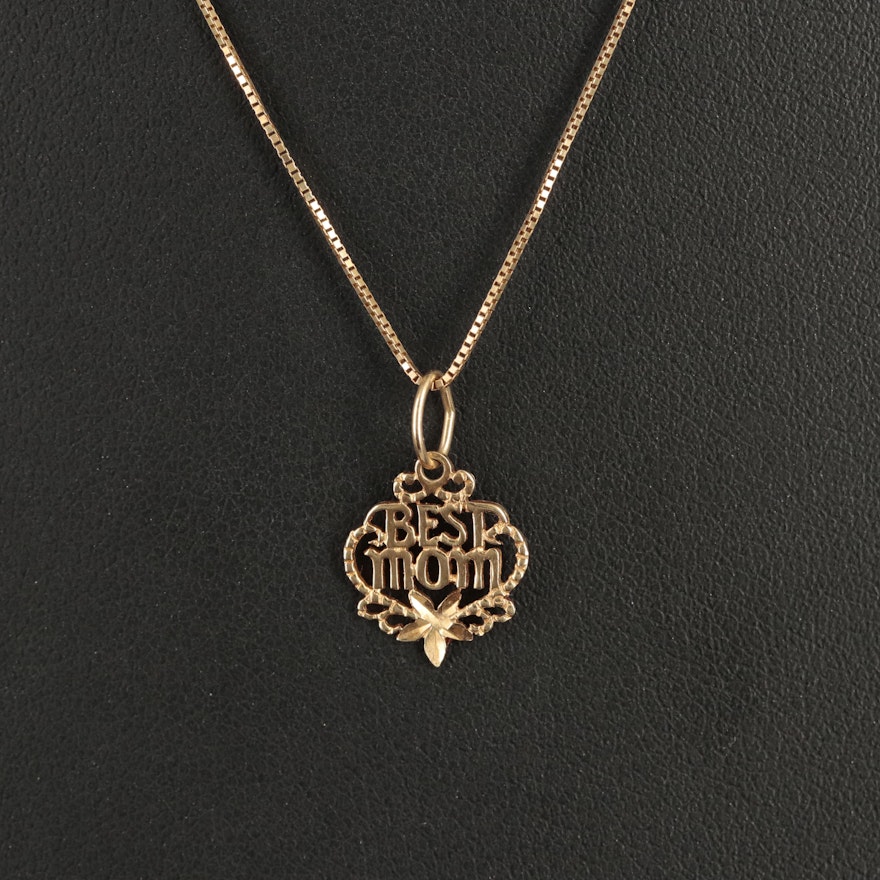 Italian 14K Best Mom Charm Necklace