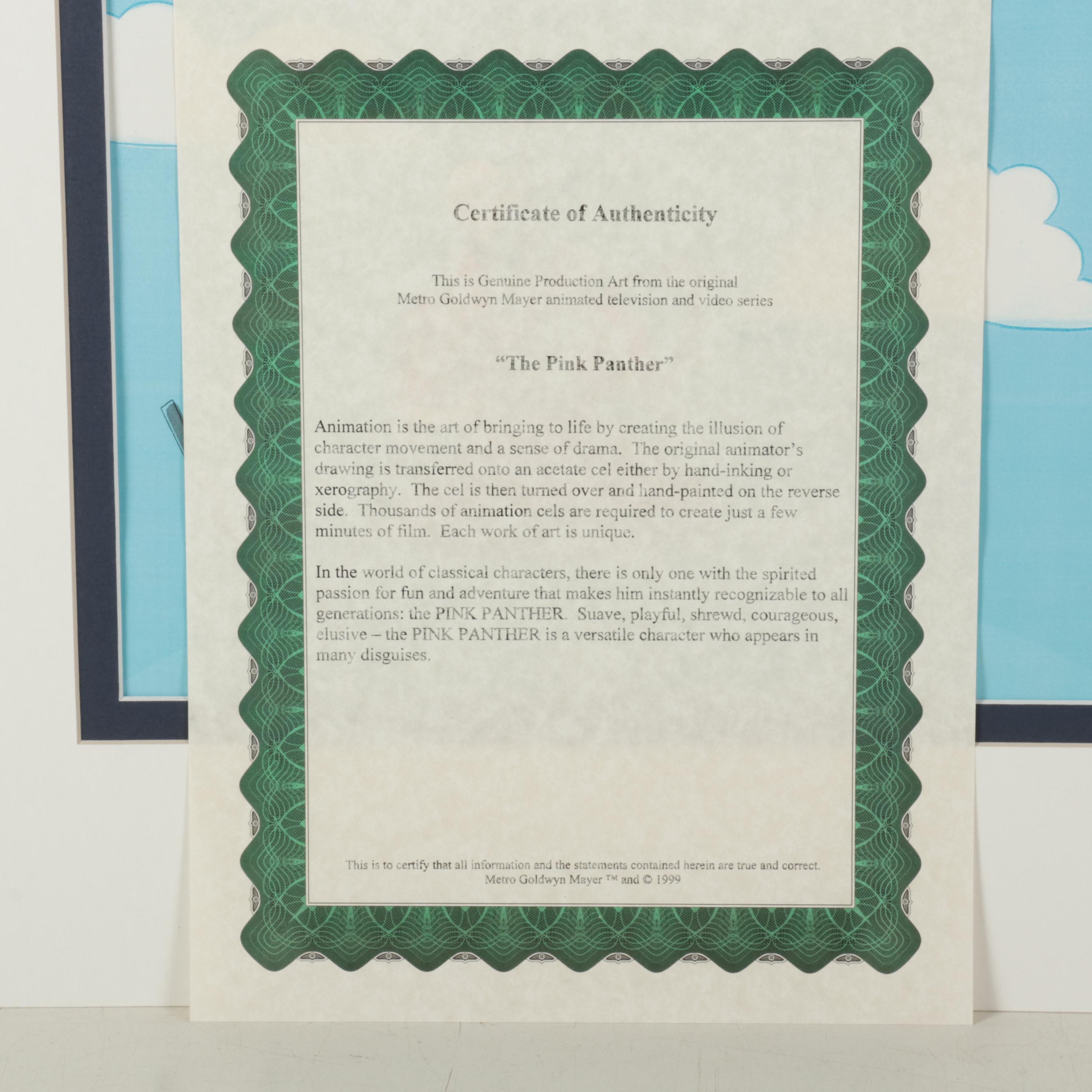 MGM "The Pink Panther" Hand-Painted Animation Production Cel and Drawing