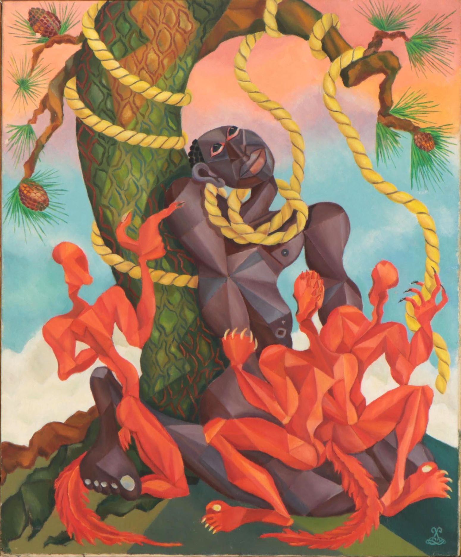 Lee Loring Oil Painting "Lynching With Red Devils," Circa 1940