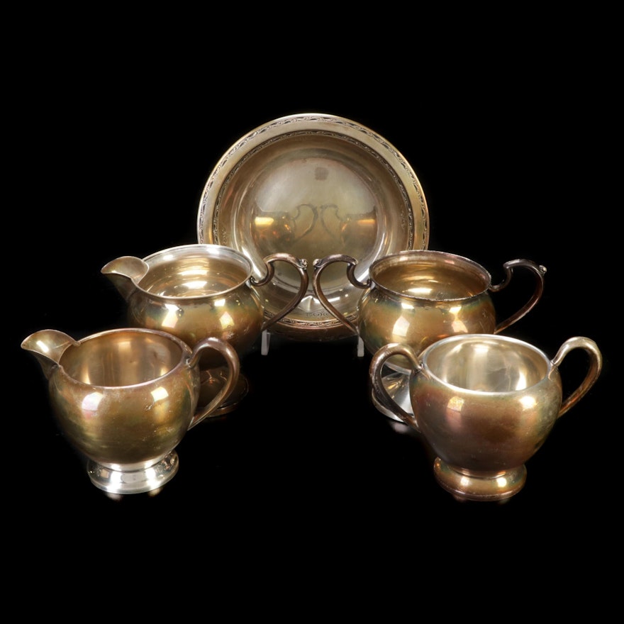 Towle "Old Lace" Candy Dish with Other Sterling Creamer and Sugar Sets
