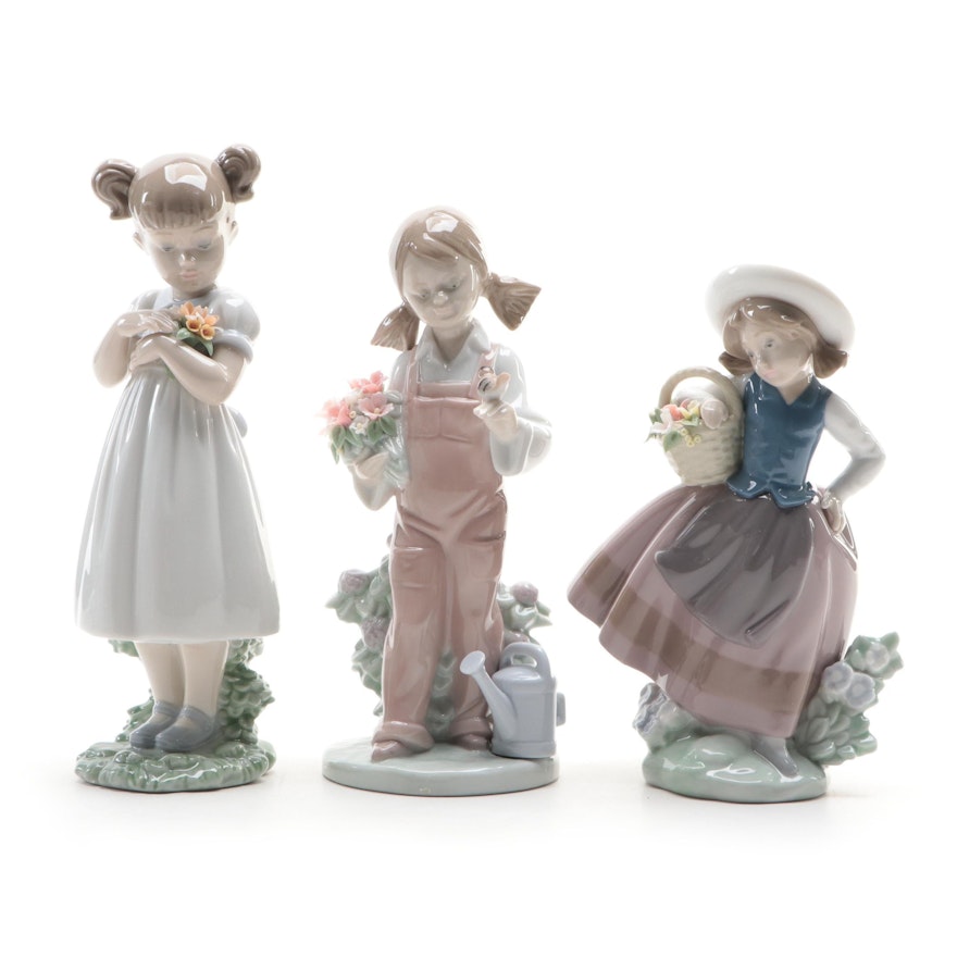Lladró "Sweet Scent," "Spring" and "Flowers for Mommy" Porcelain Figurines