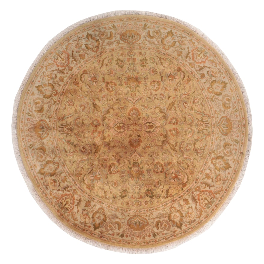 8'6 Round Hand-Knotted Indian Agra Area Rug