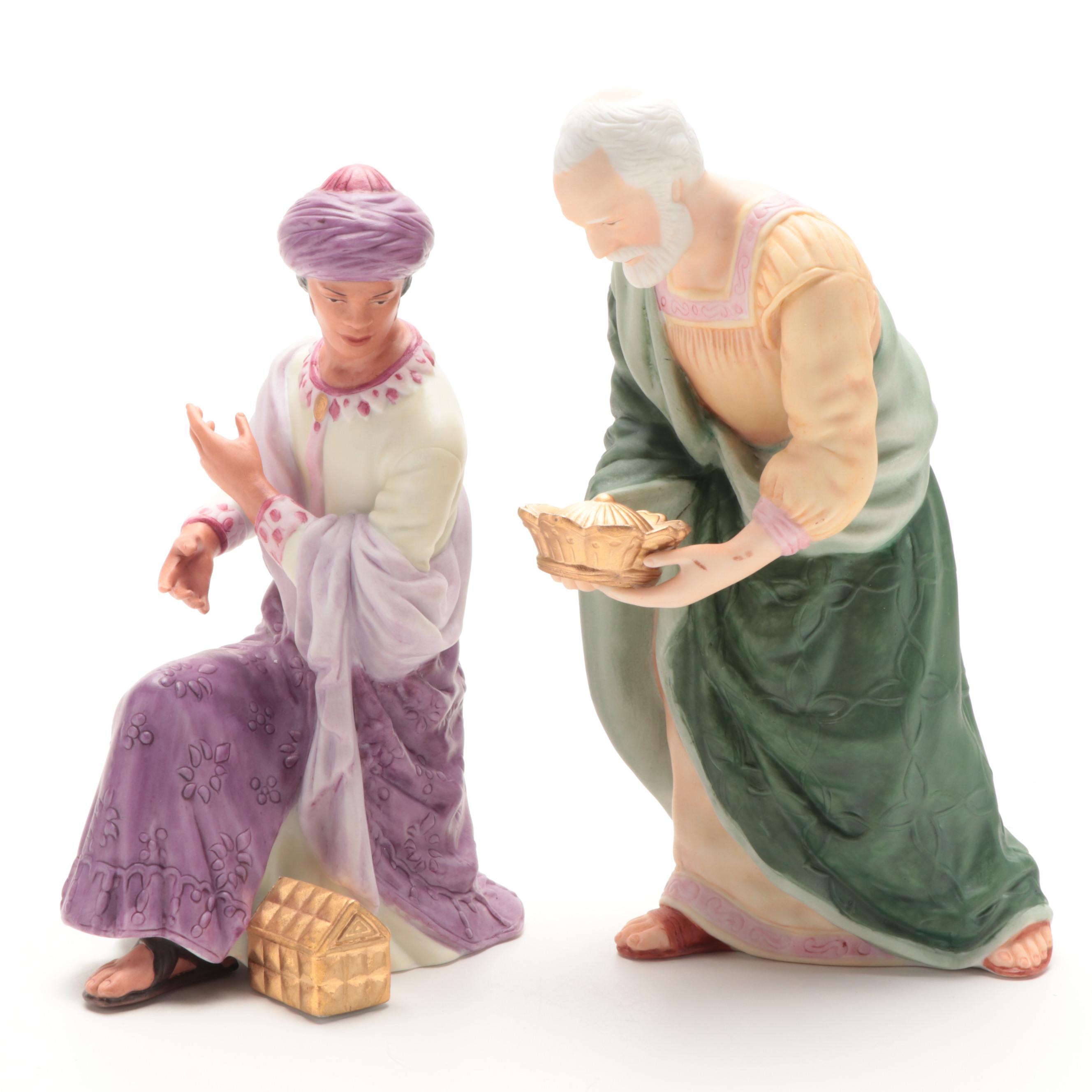 Lenox "The Renaissance Nativity" Porcelain Figurines with Wood Stable