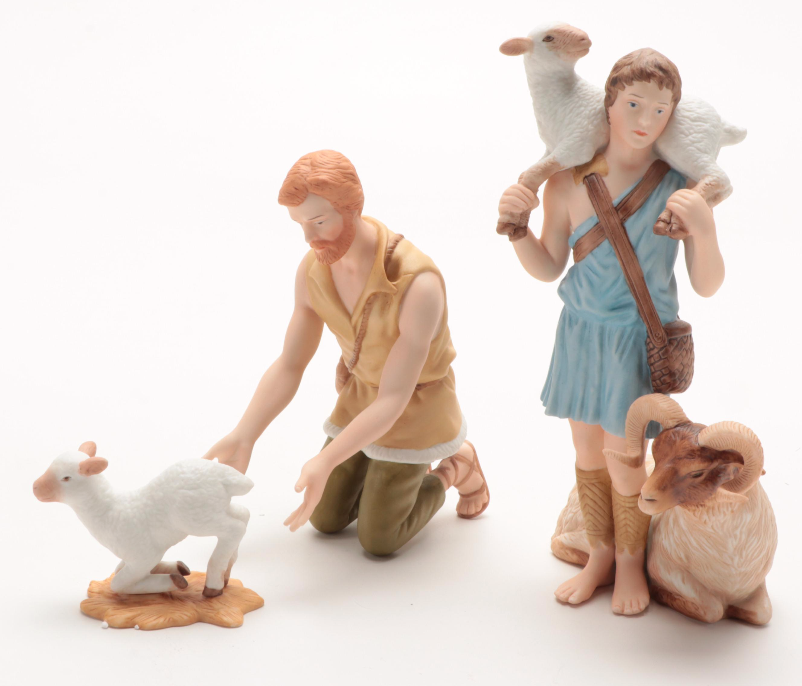 Lenox "The Renaissance Nativity" Porcelain Figurines with Wood Stable