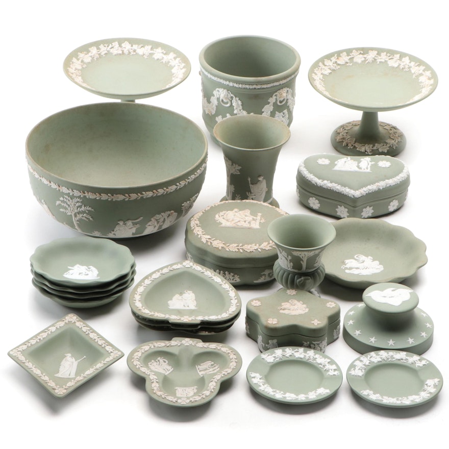 Wedgwood Celadon Jasperware Table Accessories, Serveware, Ashtrays and Boxes