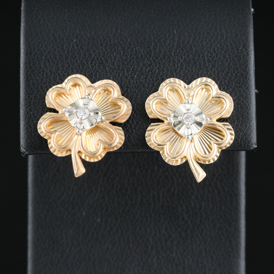 14K Diamond Four Leaf Clover Drop Earrings