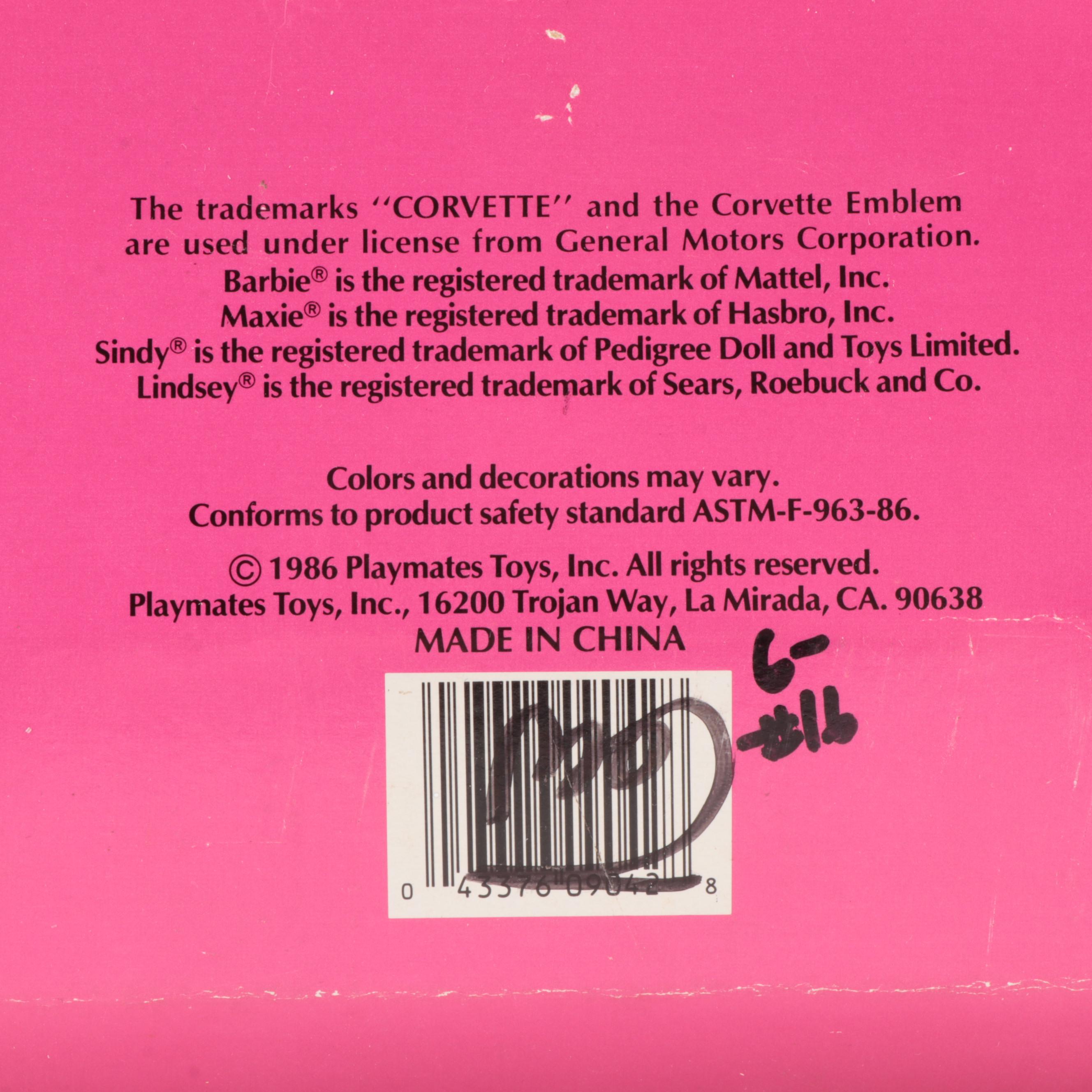 1985 Playmates Barbie Remote Control Super Corvette in Box