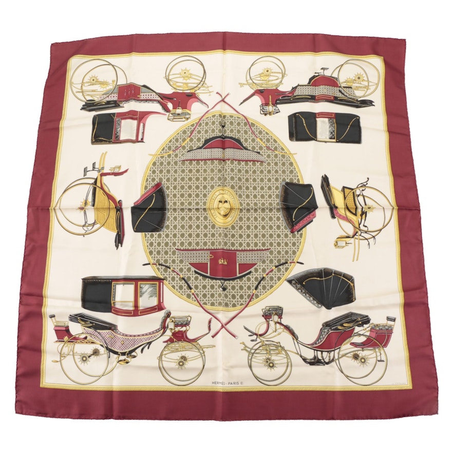 Hermès Early Issue "Les Voitures a Transformation" Silk Twill Scarf