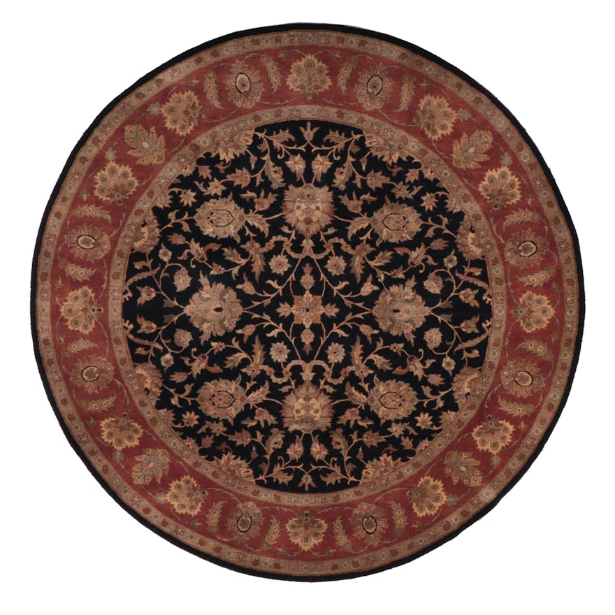 8' Round Hand-Knotted Indian Agra Area Rug