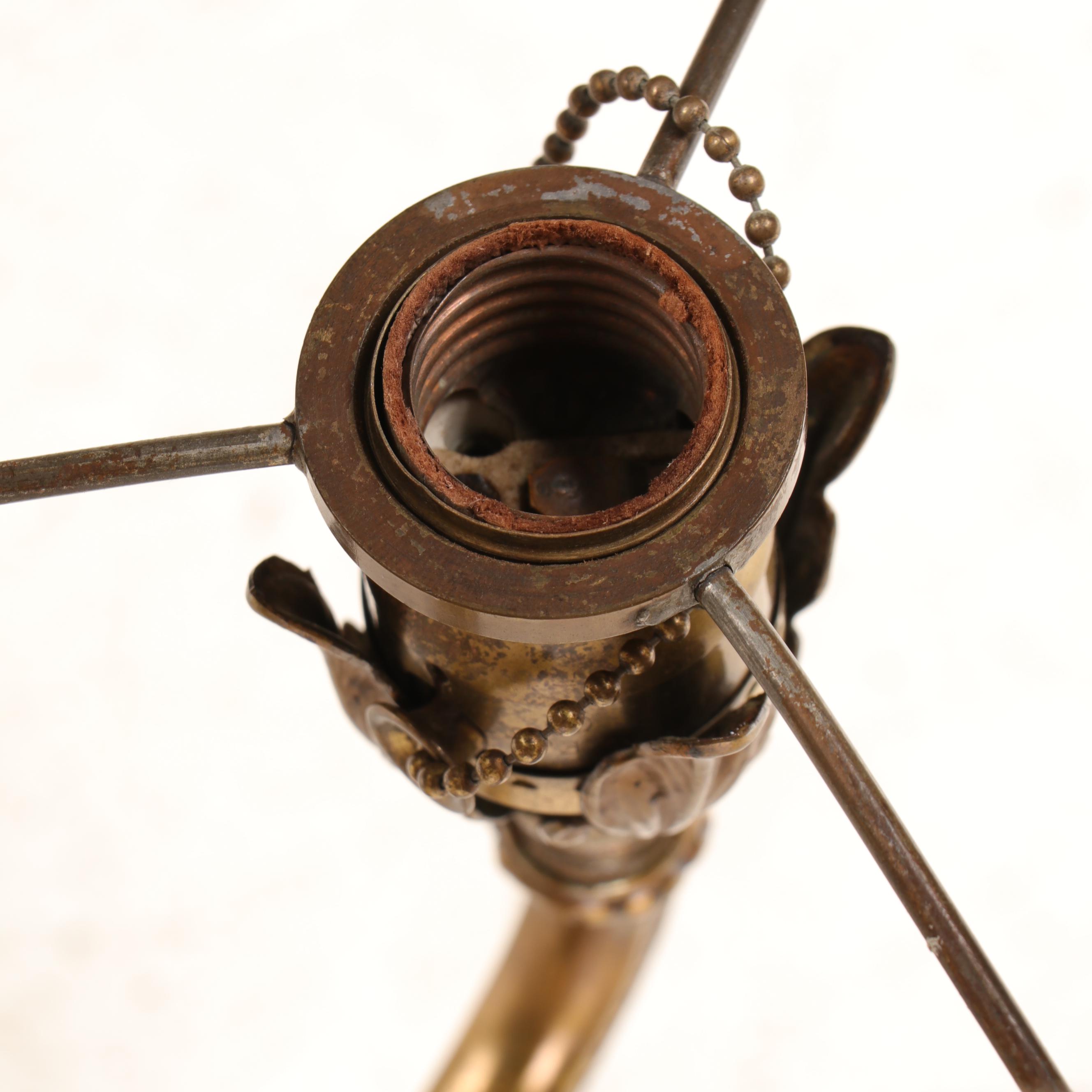 Art Deco Style Mixed Metal Figural Bridge-Arm Lamp with Pairpoint Bubble Orb