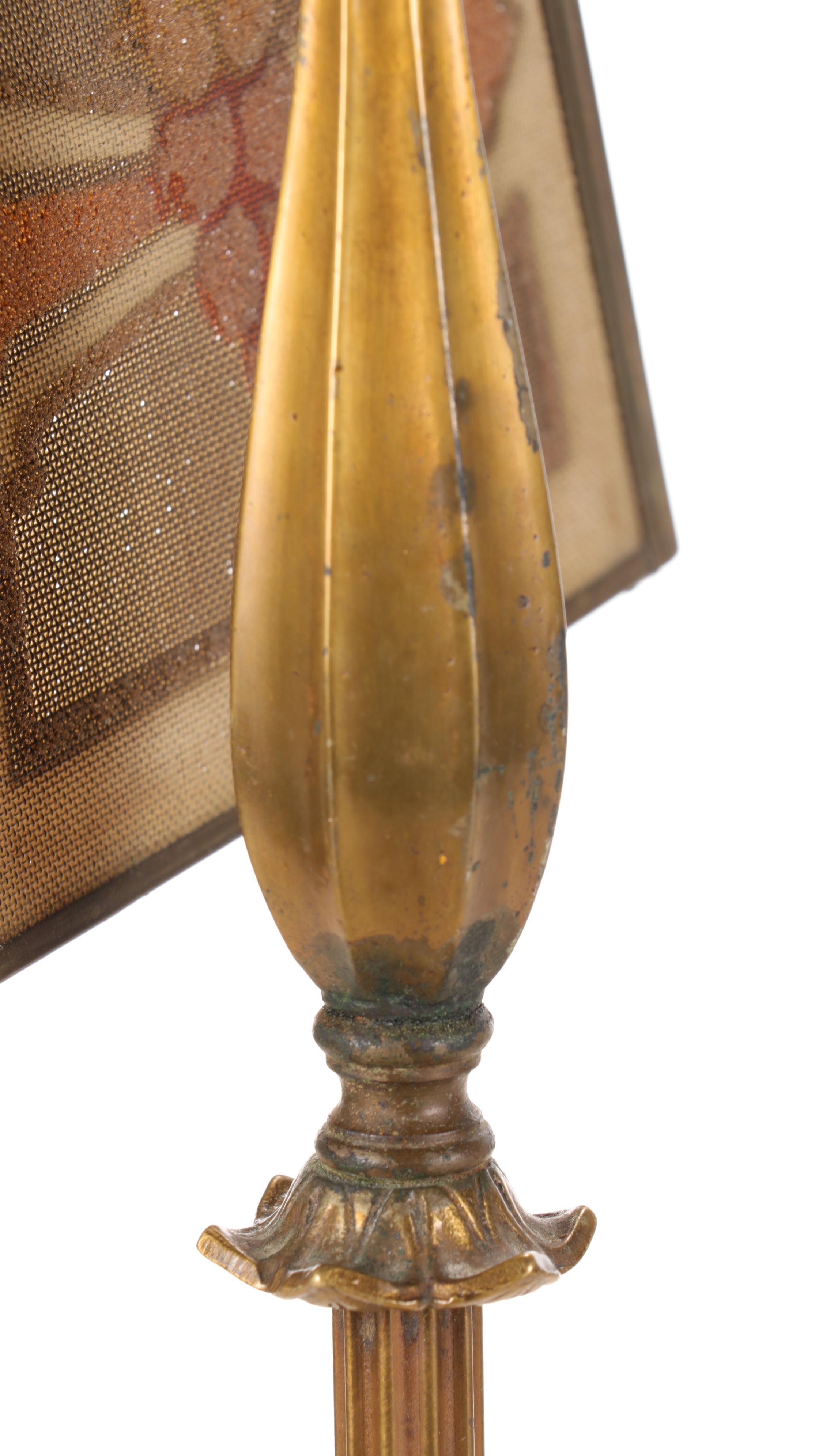 Art Deco Style Mixed Metal Figural Bridge-Arm Lamp with Pairpoint Bubble Orb