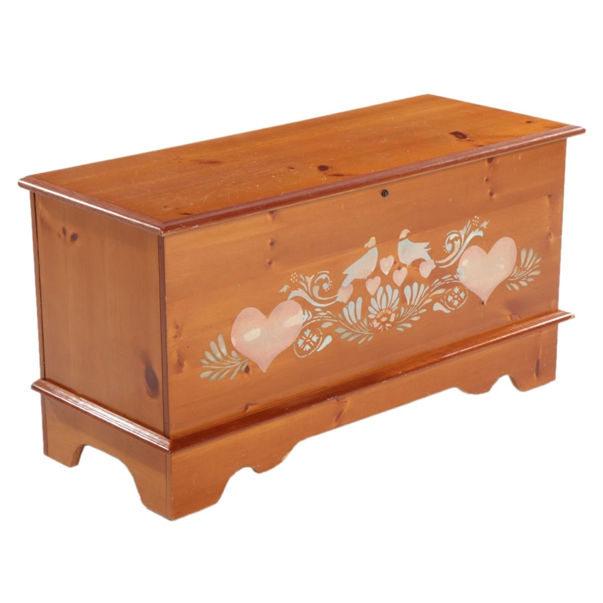 Englander Stenciled Knotty Pine Storage Trunk, Late 20th Century