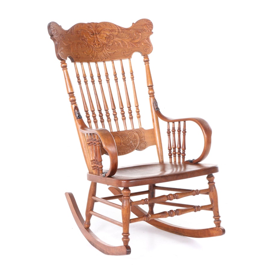 Late Victorian Ash Pressed and Spindle-Back "North Wind" Rocker, circa 1900