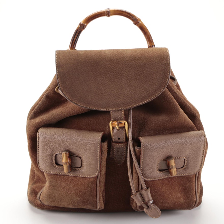 Gucci Bamboo Suede and Leather Backpack