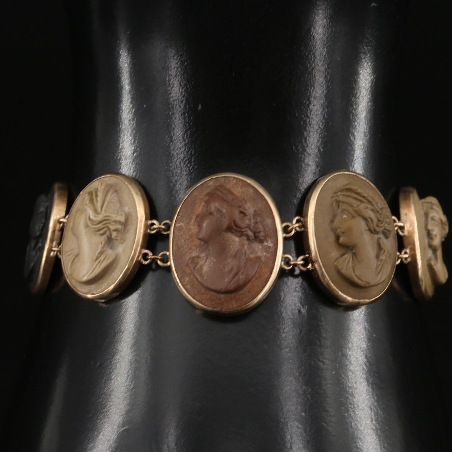 Vintage 10K Lava Cameo Bracelet