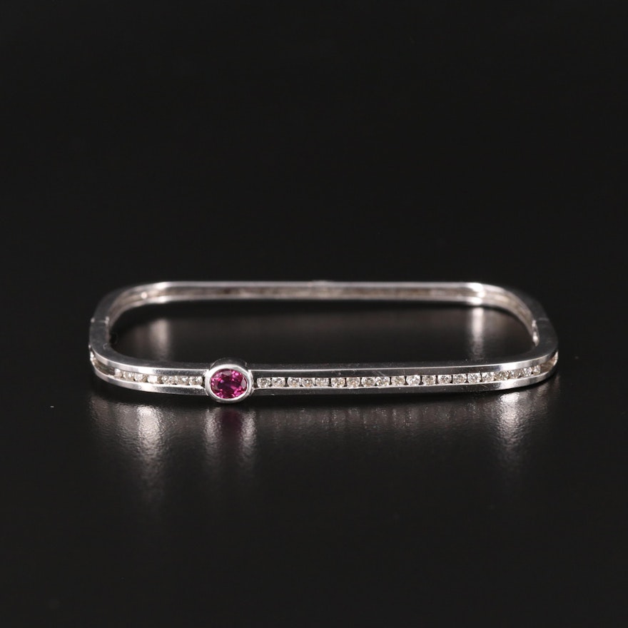 14K Ruby and Diamond Hinged Bangle