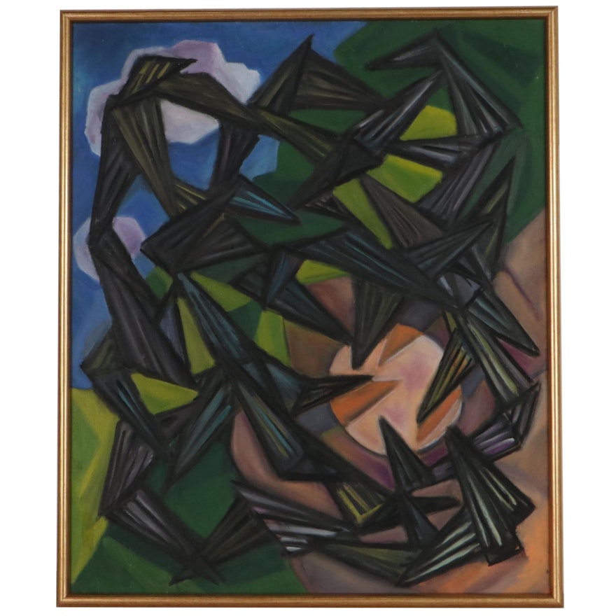 Lee Loring Oil Painting "Black Pointed Elements," Circa 1950