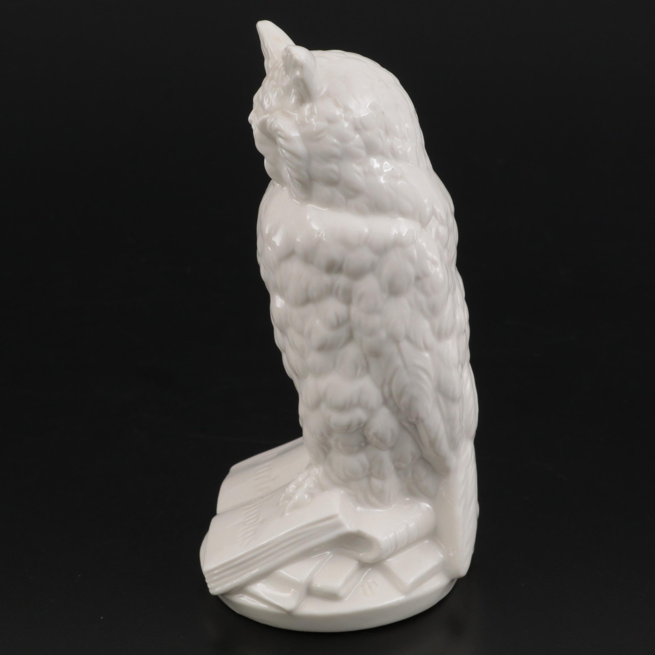 Nymphenburg Glazed Porcelain Owl Figurine, 20th Century