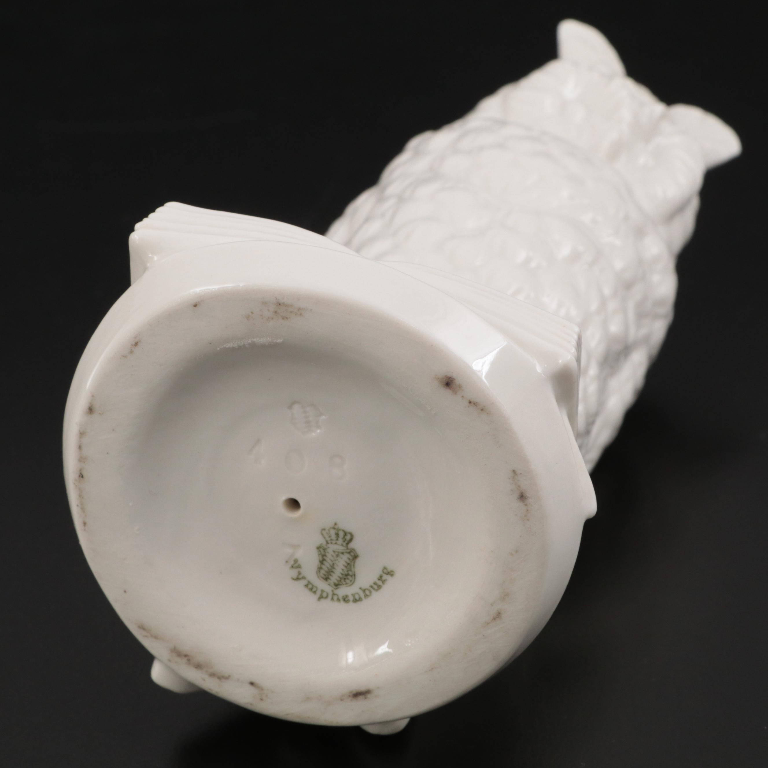 Nymphenburg Glazed Porcelain Owl Figurine, 20th Century