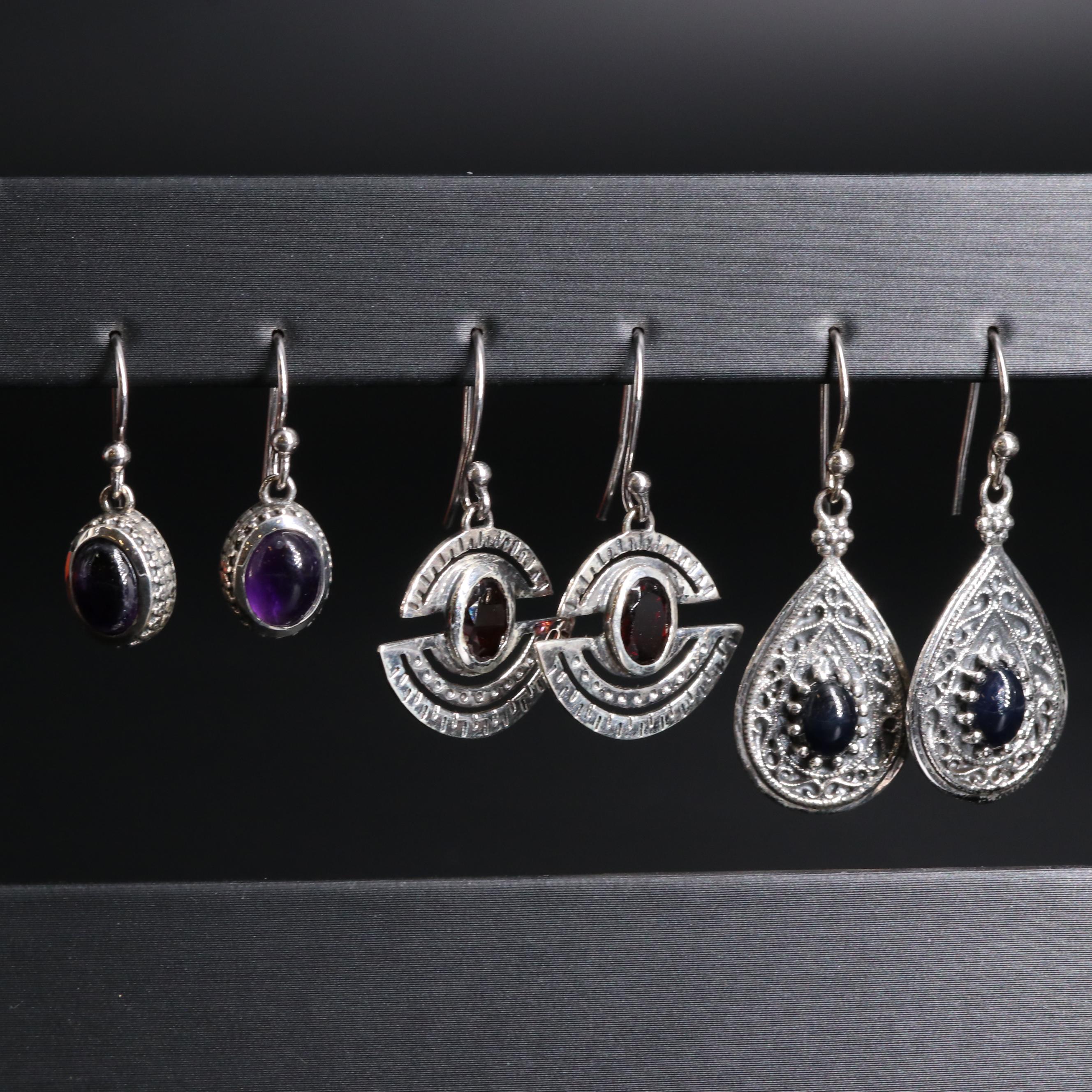 Assortment of Sterling Silver Earrings Including Gemstones