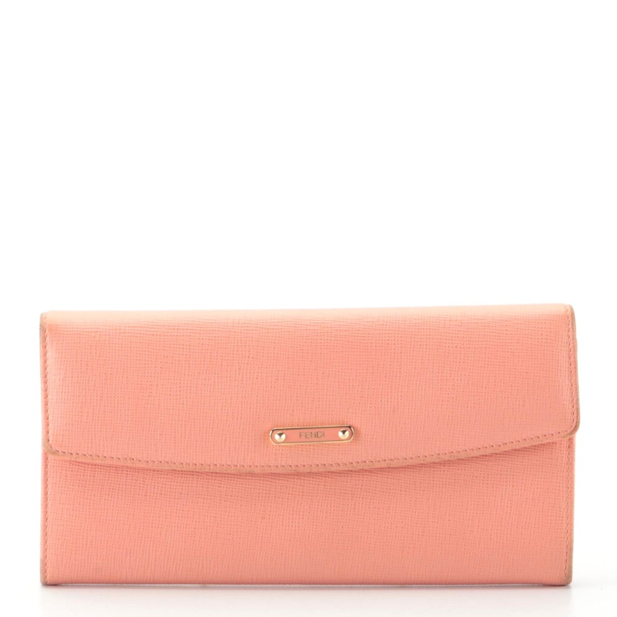 Fendi Vitello Continental Wallet in Pink Embossed Leather