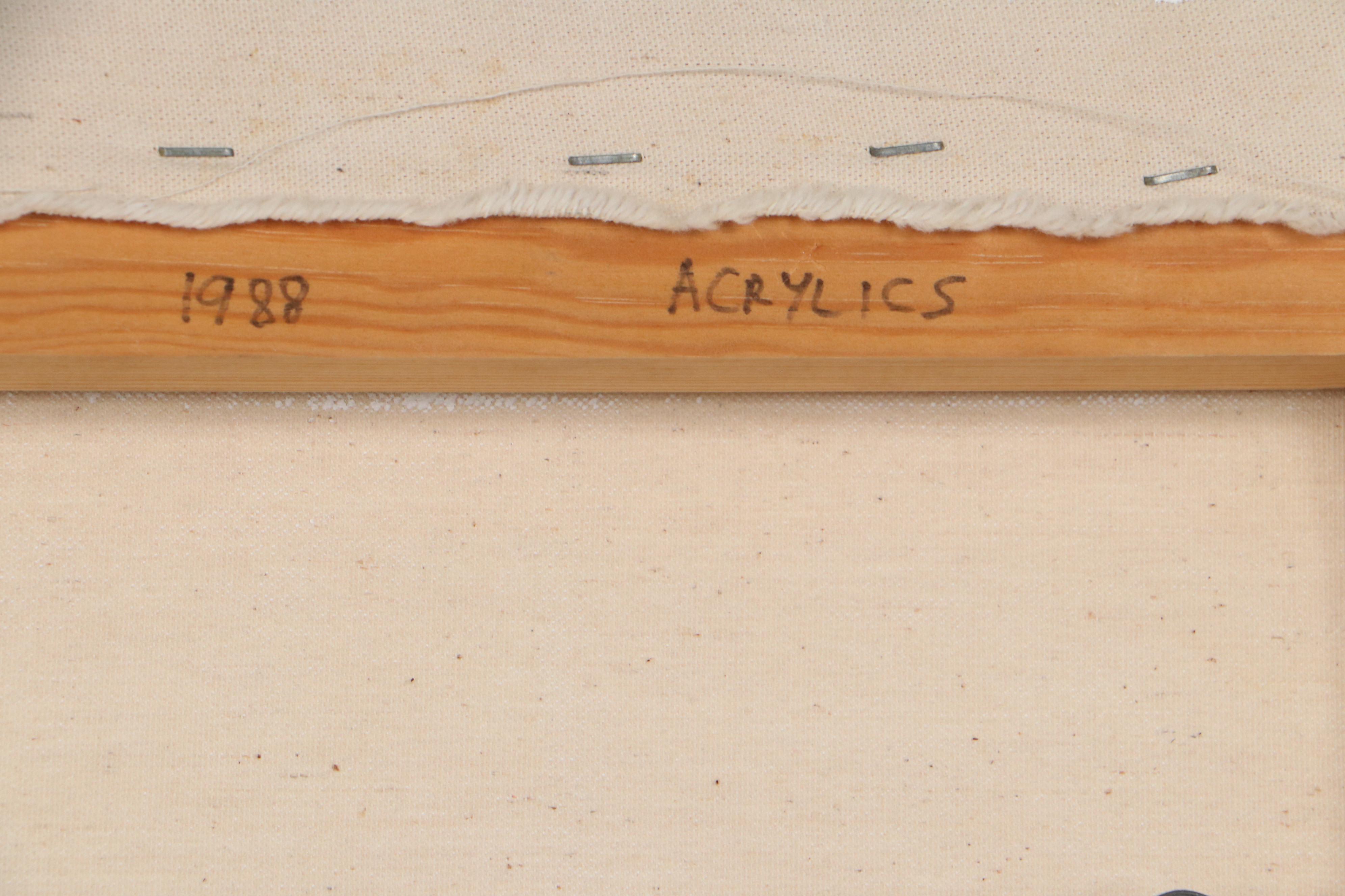 Janet Hinton McLeod Pastoral Landscape Acrylic Painting of English Fields, 1988