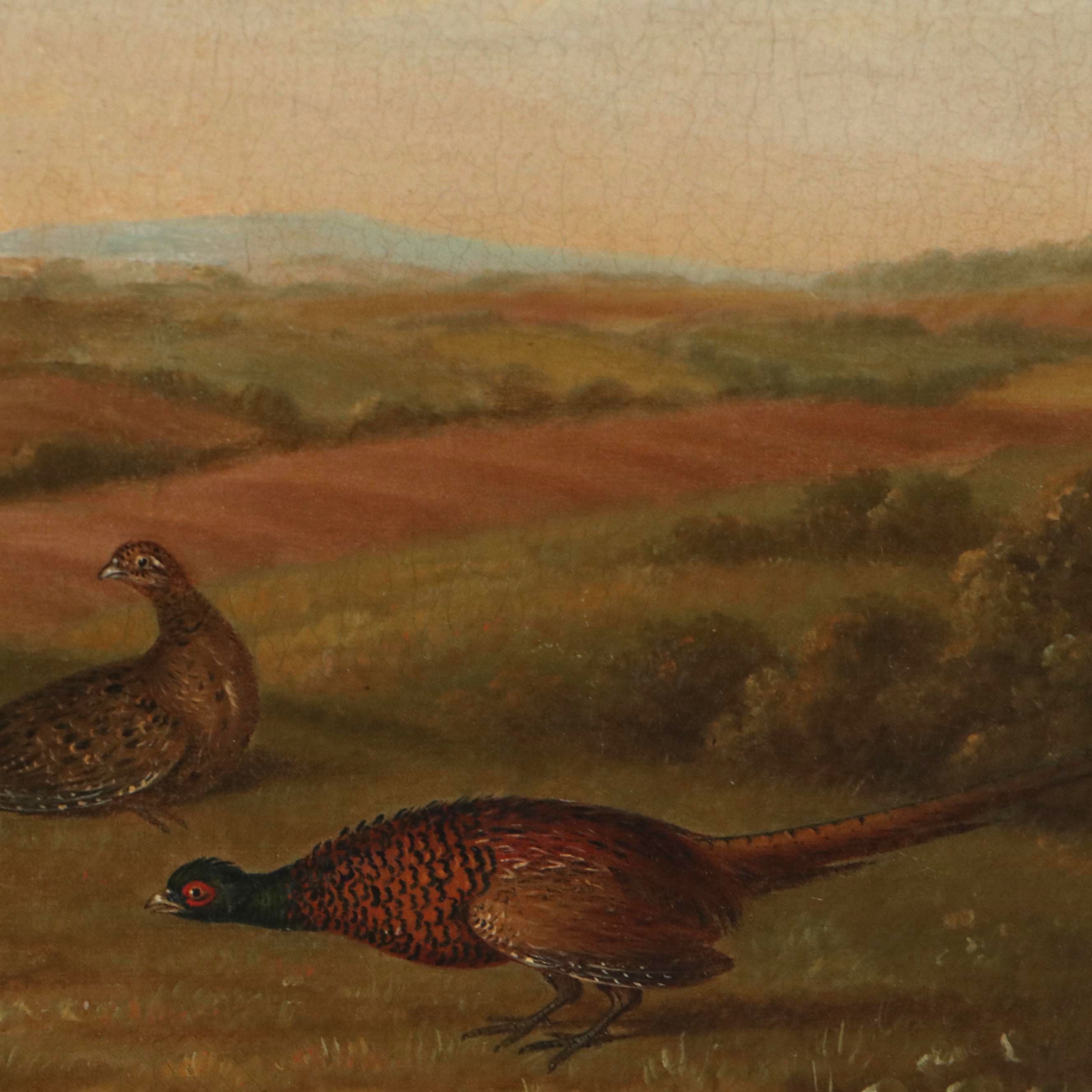 Stephen Elmer "Pheasants in Landscape" Oil Painting