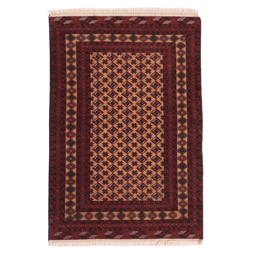 4'2 x 6'6 Hand-Knotted Afghan Turkmen Area Rug