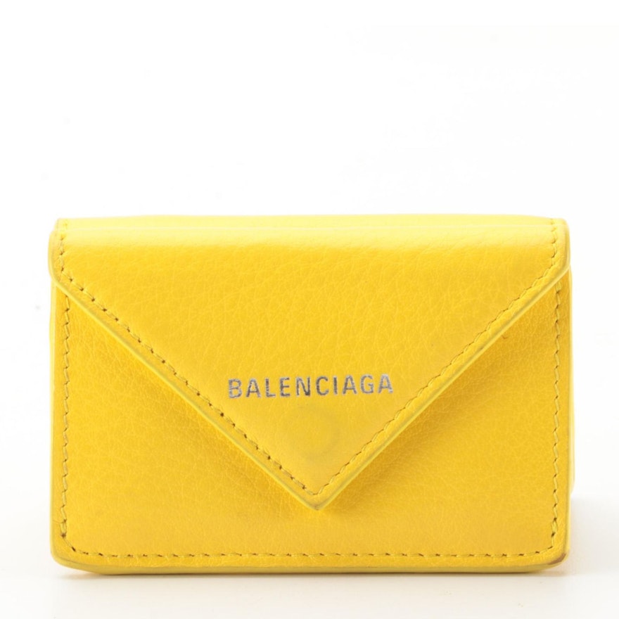 Balenciaga Papier Compact Wallet in Yellow Calfskin Leather with Box