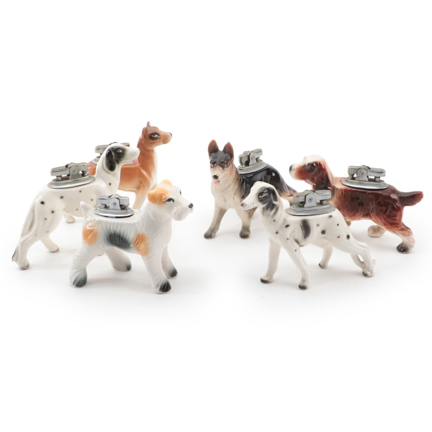 Amico with Other Japanese Ceramic Dog Table Lighters, Mid-20th Century