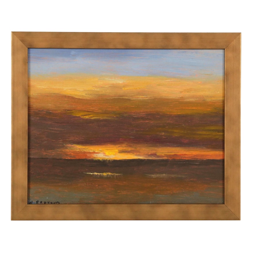 Sulmaz H. Radvand Oil Painting of Twilight Seascape, 21st Century